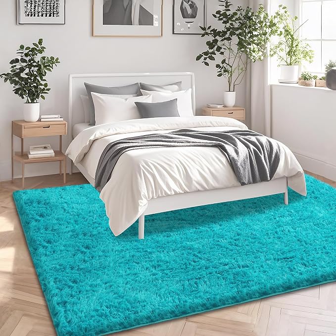 Teal Shag Area Rug for Bedroom, 4x6 Fluffy Shaggy Rugs for Living Room Boys - Image 4