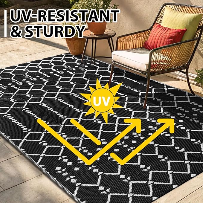 Smiry Outdoor Rug 9x12 ft, Waterproof Reversible Plastic Straw Rugs, Boho - Image 5