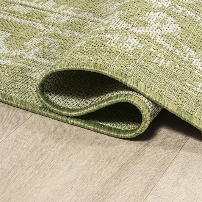 JONATHAN Y Boho Medallion Indoor Outdoor Round Area Rug 5 Ft Green/Cream - Image 5