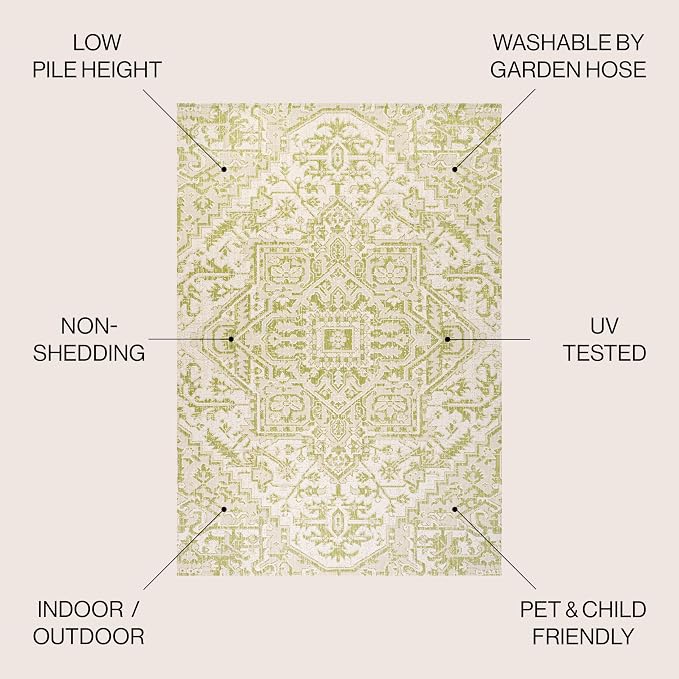 JONATHAN Y Boho Medallion Indoor Outdoor Round Area Rug 5 Ft Cream/Green - Image 2