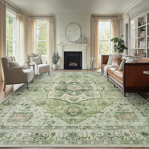AMADA HOMEFURNISHING 9x12 Area Rug, Washable Low-Profile Large Area Rug by AMADAHOMEFURNISHING