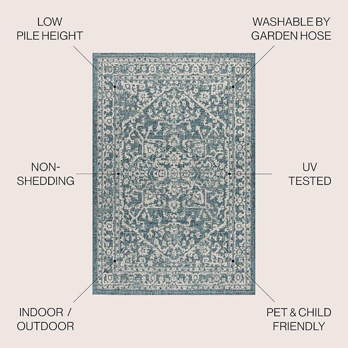 JONATHAN Y Boho Medallion Indoor Outdoor Area Rug 8X10 Teal/Gray, Malta - Image 2