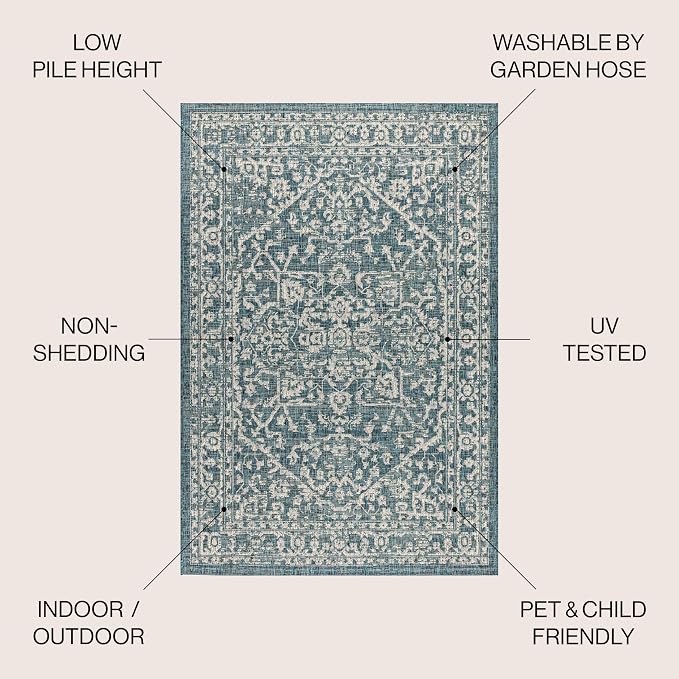 JONATHAN Y Boho Medallion Indoor Outdoor Square Area Rug 3X3 Teal/Gray - Image 2