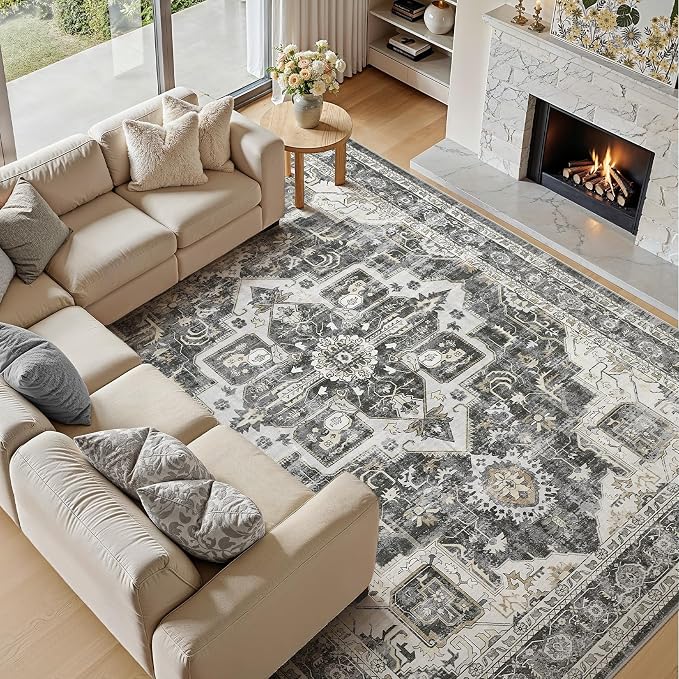 5x7 Area Rugs for Living Room, Washable Non Slip Vintage Distressed Stain - Image 5