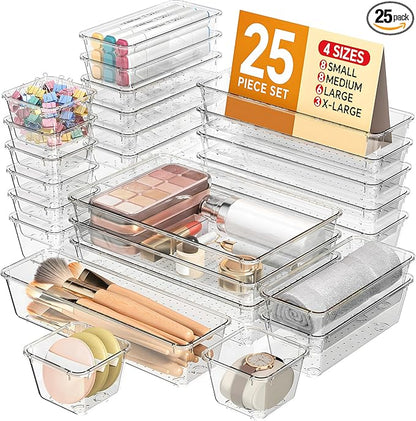 KEMETHY 25 PCS Plastic Drawer Organizers Set, 4 Sizes Vanity Organizer by KEMETHYFocusesonCreatingEfficientStorageProductswithQualityMaterials