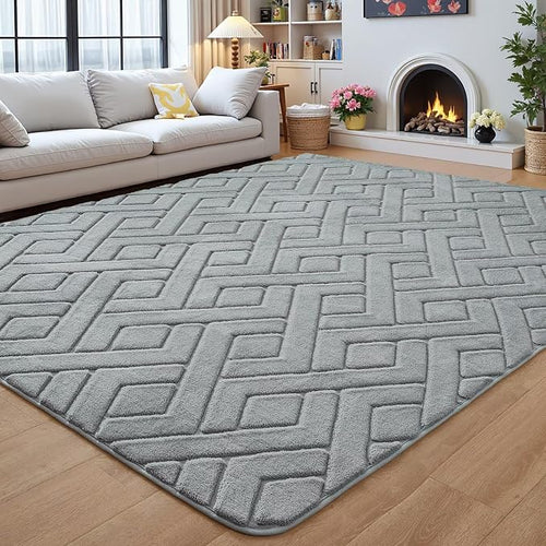 6x9 Grey Washable Area Rug for Bedroom Living Room, Modern Geometric Shag by VisittheFlagover