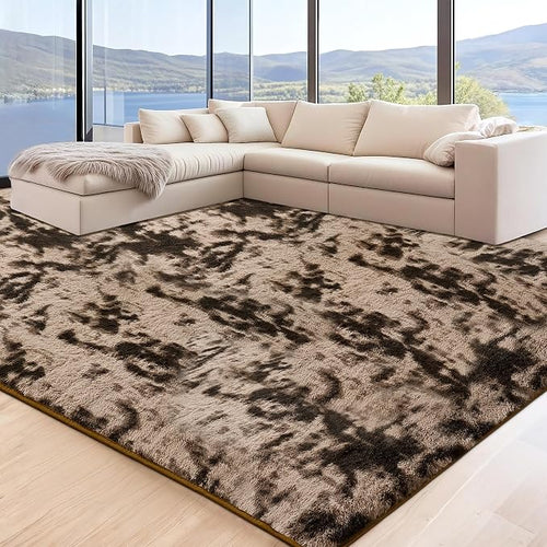 6x9 Tie-dyed Brown Area Rugs for Living Room, Large Fluffy Shag Rug for Bedroom by Unknown