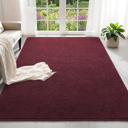 7x10 Feet Red Area Rugs for Bedroom, Indoor Washable Memory Foam Burgundy Rug - Image 2