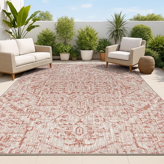 JONATHAN Y Boho Medallion Indoor Outdoor Area Rug 4X6 Red/Taupe, Estrella by JONATHANY