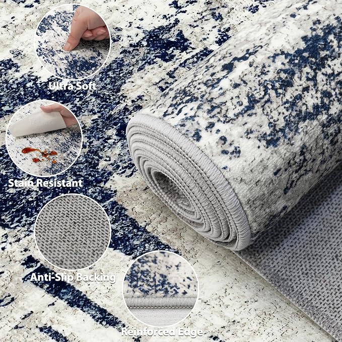 8x10 Area Rug for Living Room Bedroom: Abstract Washable Rug - Image 7