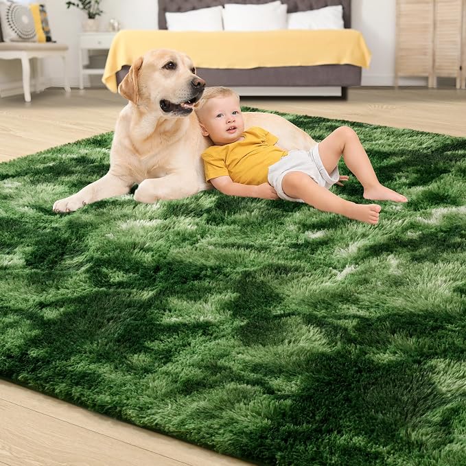 Tepook Fluffy Dark Green Rugs for Living Room Bedroom, 6x9 Soft Area Rug - Image 4