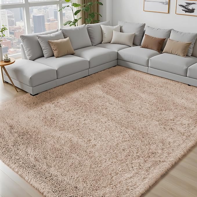 Area Rug for Living Room Bedroom: 9x12 Camel Soft Fluffy Shag Upgrade Non-Slip - Image 7