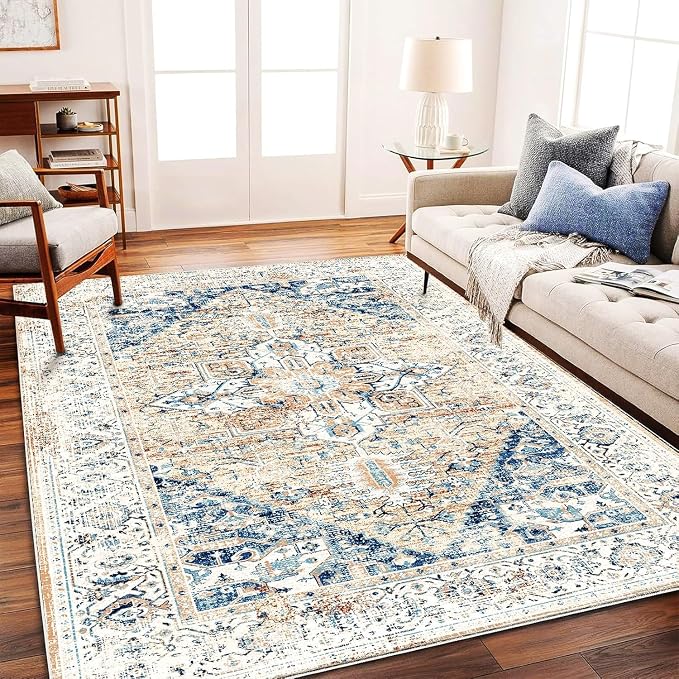 CHAMPLANT Washable Vintage Area Rug 6x9 Boho Chic Medallion Distressed Design by CHAMPLANT