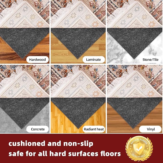 BAGAIL Felt and Natural Rubber Backing Rug Pads 3/8” Thick, 7.5 x 10 Ft Non - Image 5