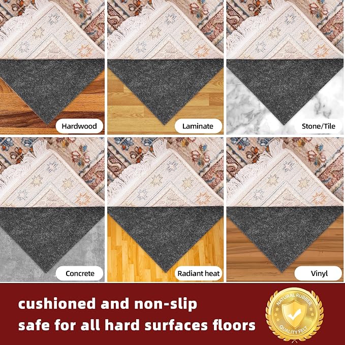 BAGAIL Felt and Natural Rubber Backing Rug Pads 1/8” Thick, 8 x 11 Ft Non Slip - Image 6