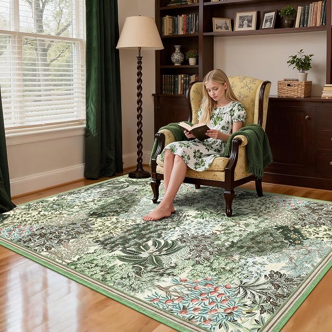 GarveeHome Forest Rugs 8x10, Botanical Low Pile Non Slip Stain Resistance Large - Image 9
