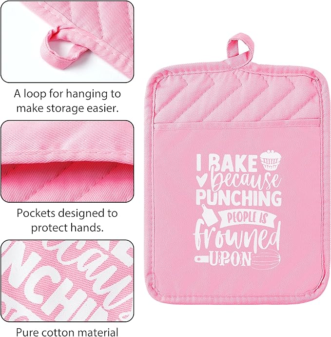 GROBRO7 6Pcs Cotton Oven Mitts Pot Holders Funny Women Resistant Hot Pads - Image 4