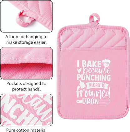 GROBRO7 6Pcs Cotton Oven Mitts Pot Holders Funny Women Resistant Hot Pads - Image 4