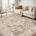 10x14 Washable Area Rug: Vintage Neutral Soft Non Slip Thin Large Floor Carpet by MICGEEK