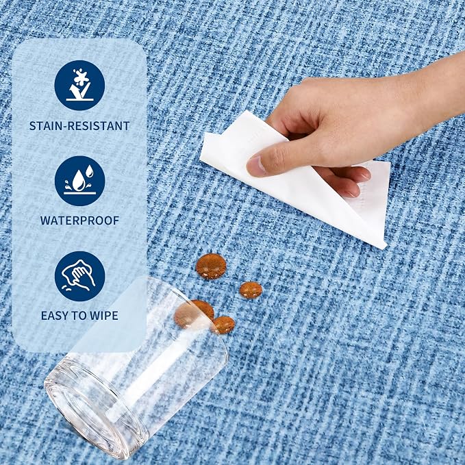 GarveeHome Scalloped 8x10 Rug for Living Room Washable Non-Slip Solid Blue - Image 7