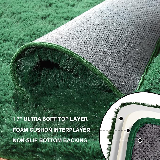 6x9 Area Rugs for Living Room, Large Fluffy Dark Green Rugs for Bedroom - Image 3