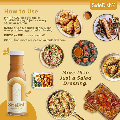 SideDish Honey Dijon Dressing (Pack of 3) – Seed Oil Free Made w/Avocado Oil – Refined Sugar Free, Dairy & Gluten Free Dip & Marinade – Paleo Honey Mustard Dressing for Dips, Sauces