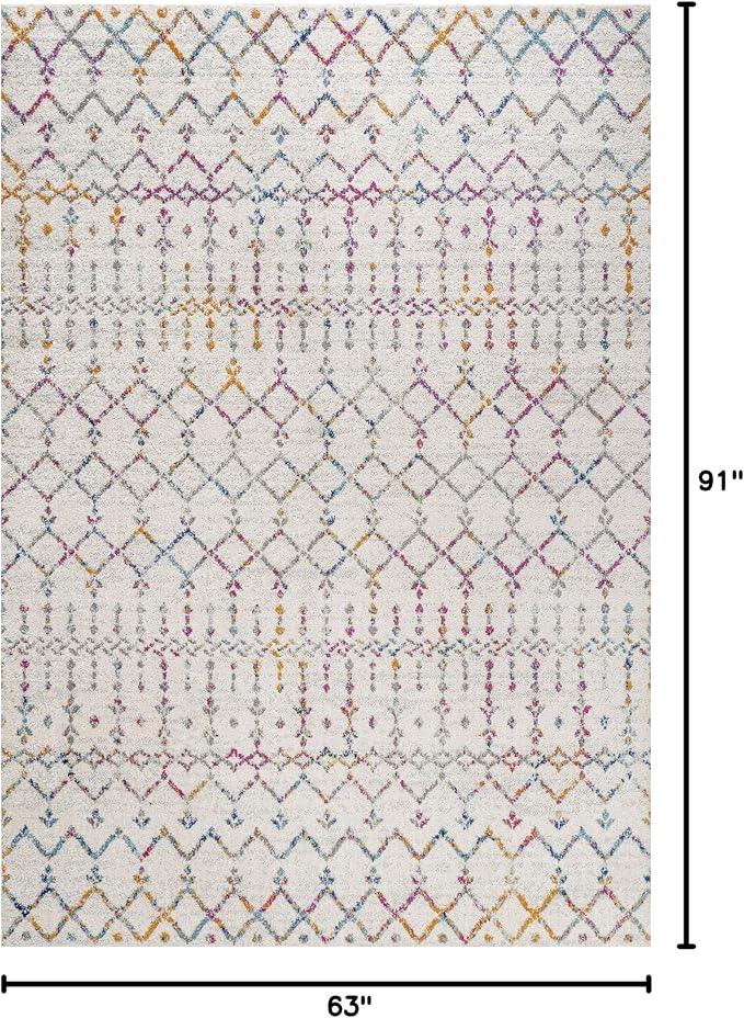 JONATHAN Y Boho Vintage Diamond Ivory/Multi Indoor Area Rug 5X8 ft, Moroccan - Image 2