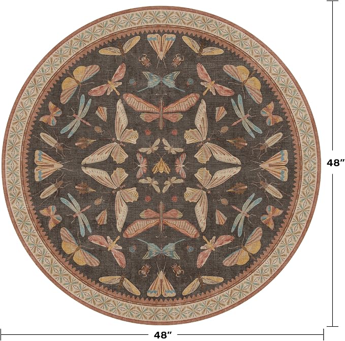Washable 4ft Round Area Rug for Entryway Indoor, Vintage Brown Circle Rug for - Image 2