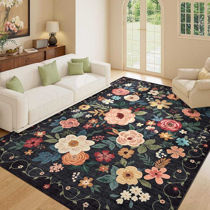 DUKINO 5x7 Area Rug, Floral Design, Lightweight Non Slip Washable, Indoor Low - Image 3