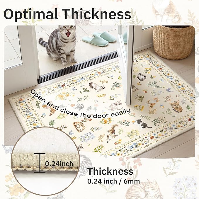 Soalmost Cat 6x9 Area Rugs for Living Room, Machine Washable Animal Floral - Image 9