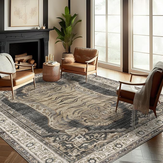CHAMPLANT Washable Area Rug 10'x14' Boho Design Non-Shedding Easy Care Ideal - Image 2