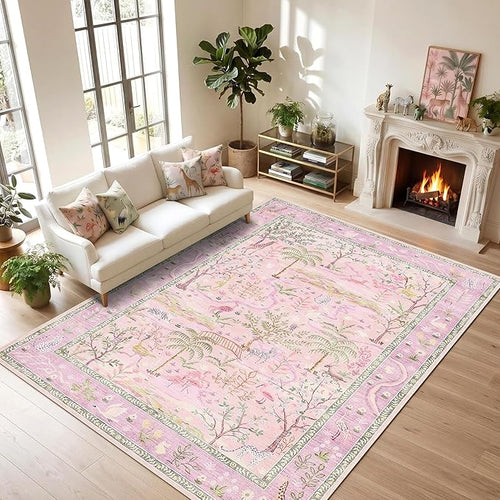 8x10 Washable Rug for Living Room Purple Animal Print Large Bedroom Rugs Non by Garvee