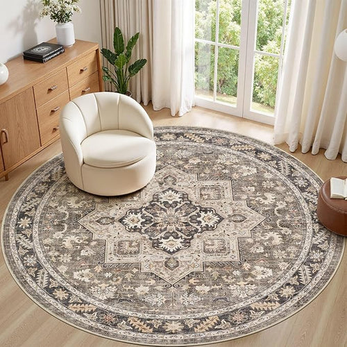 8ft Round Vintage Living Room Area Rug by COTILED