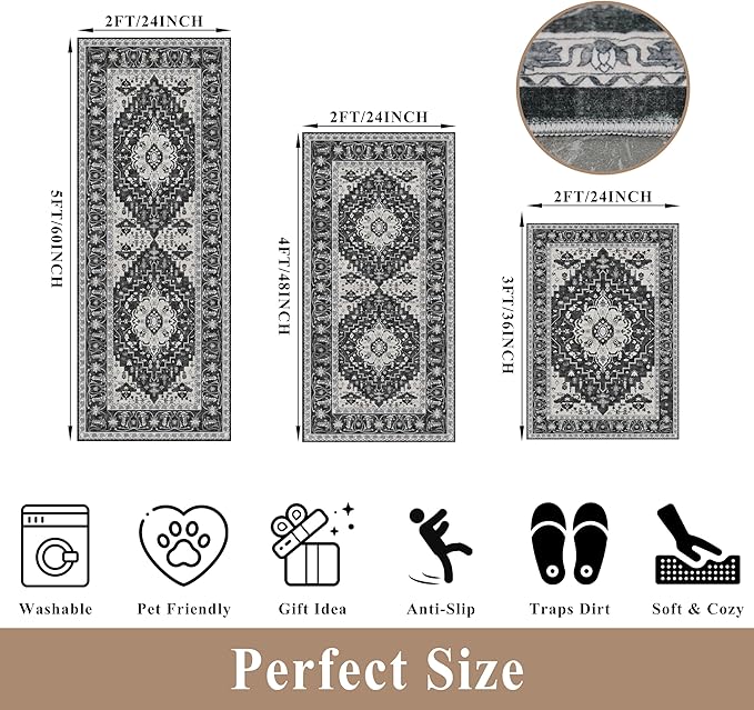 3-Piece Non-Slip Machine Washable Kitchen Rug Set - Image 2