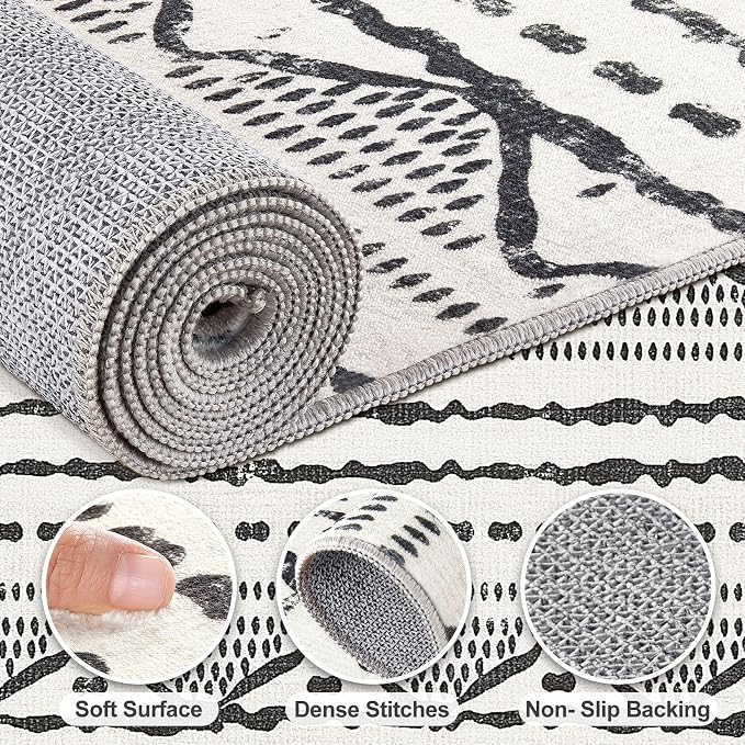 Nakagishi Black Rug Living Room Rugs: 10x14 Machine Washable Boho Large Neutral - Image 3
