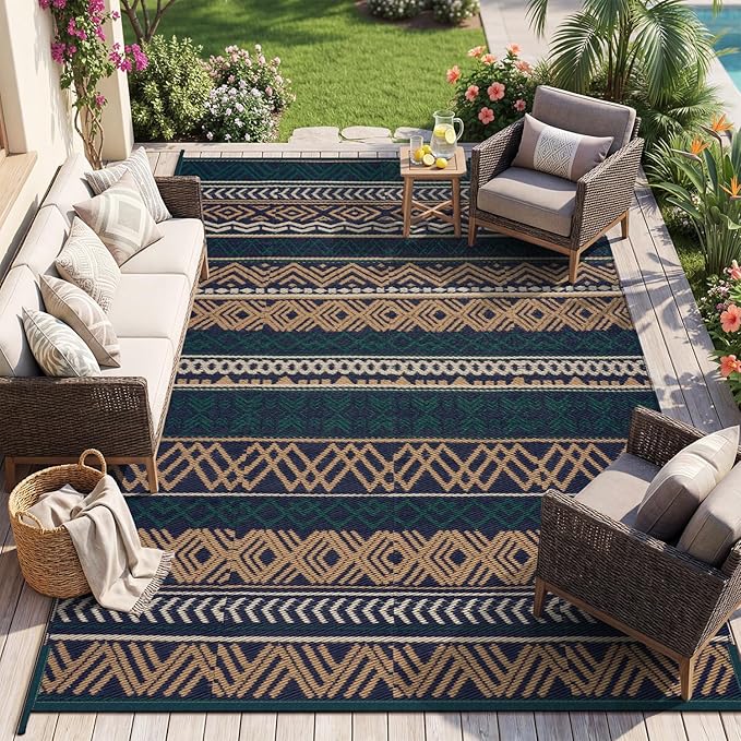 MontVoo Outdoor Rug Carpet Waterproof-Patio Rug Mat 8x10 Reversible RV Outdoor by MontVoo