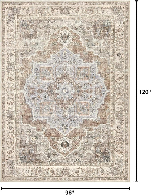 8x10 Washable Area Rug: Vintage Neutral Soft Non Slip Thin Large Floor Carpet - Image 2