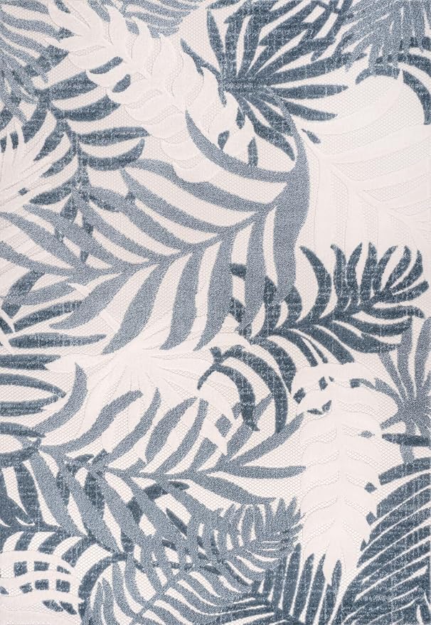 JONATHAN Y Tropics Palm Leaves Indoor Outdoor Area Rug 8X10 Cream/Dark Blue - Image 7
