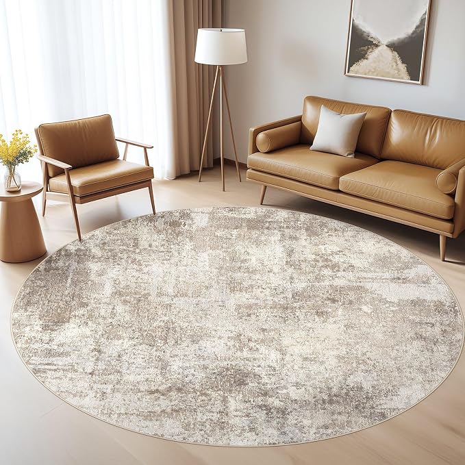 7ft Round Rug Living Room Rugs: 7x7 Washable Circle Large Abstract Modern Soft - Image 8