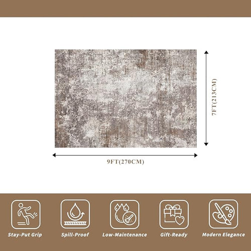 7x9 Modern Living Room Rug – Washable Neutral Abstract Area Rug - Image 2
