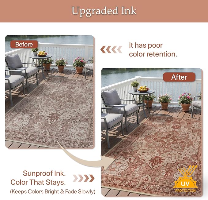 GENIMO Outdoor & Indoor Area Rug 8'x10', Waterproof, Non-Shedding, Easy Cleaning - Image 5