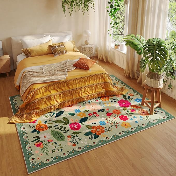 Rugcomf Area Rugs 9x12 Living Room Clearance Washable Boho Rug Non Slip Floral - Image 5