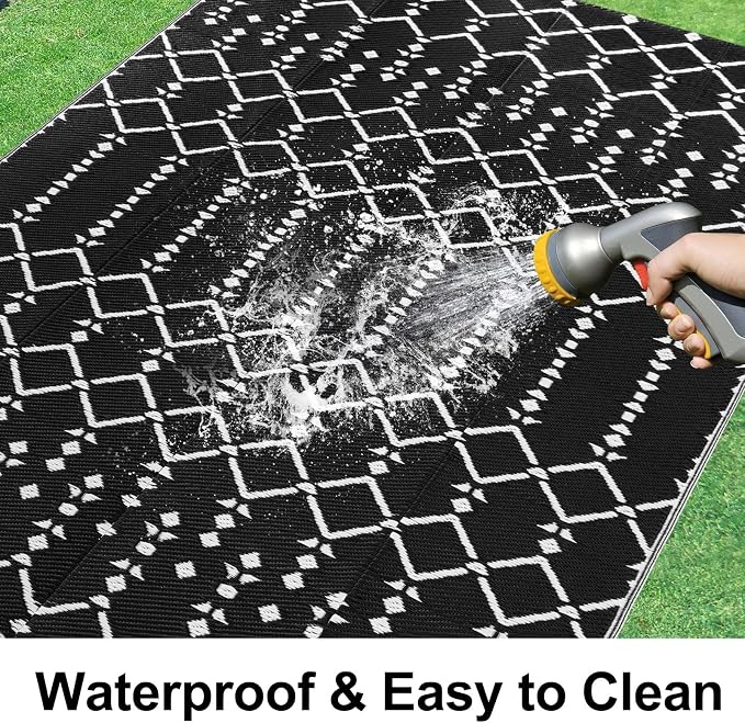 Smiry Outdoor Rug 9x12 ft, Waterproof Reversible Plastic Straw Rugs, Boho - Image 2