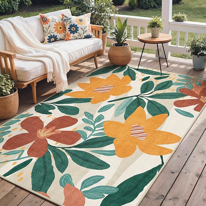 GENIMO Indoor Outdoor Area Rug 8'x10', Machine Washable Rugs by GENIMO