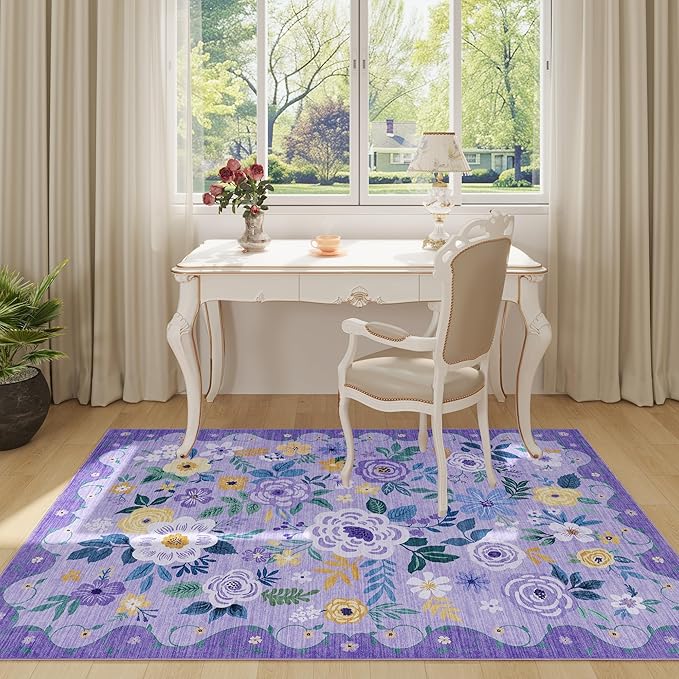 DUKINO 4x6 Area Rug, Lightweight Non Slip Washable Floral Rug, Indoor Low Pile - Image 3