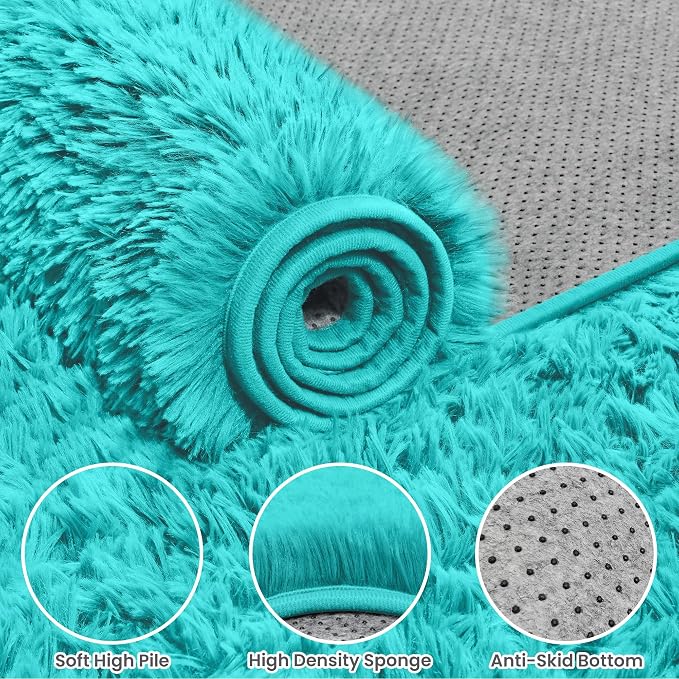 4x6 Area Rugs for Living Room Rug: Soft Fluffy Shag Teal Blue Rugs for Bedroom - Image 6