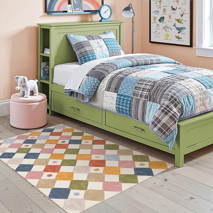 jinchan Macy 4x6 Area Rug for Kids Room Modern Colorful Checkered Diamond - Image 3