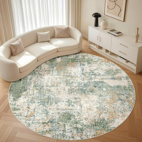 8ft Round Rug Living Room Rugs: 8x8 Washable Circle Large Abstract Modern Soft by LOONGRUG