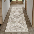 2x6 Washable Neutral Runner Rug Brown Vintage Hallway Kitchen Carpet Non-Slip by WondRg