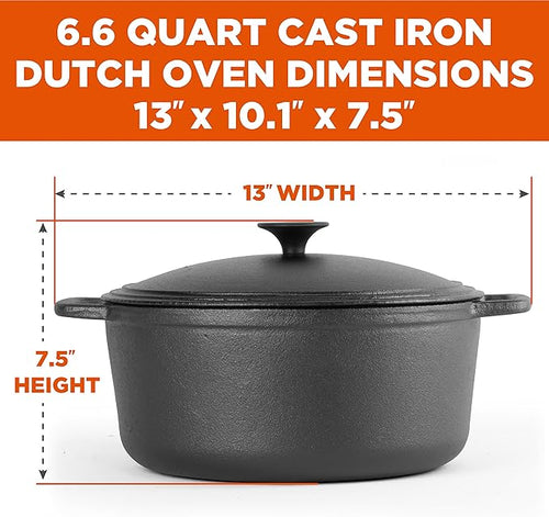 COMMERCIAL CHEF 6.6 Quart Cast Iron Dutch Oven - Image 2